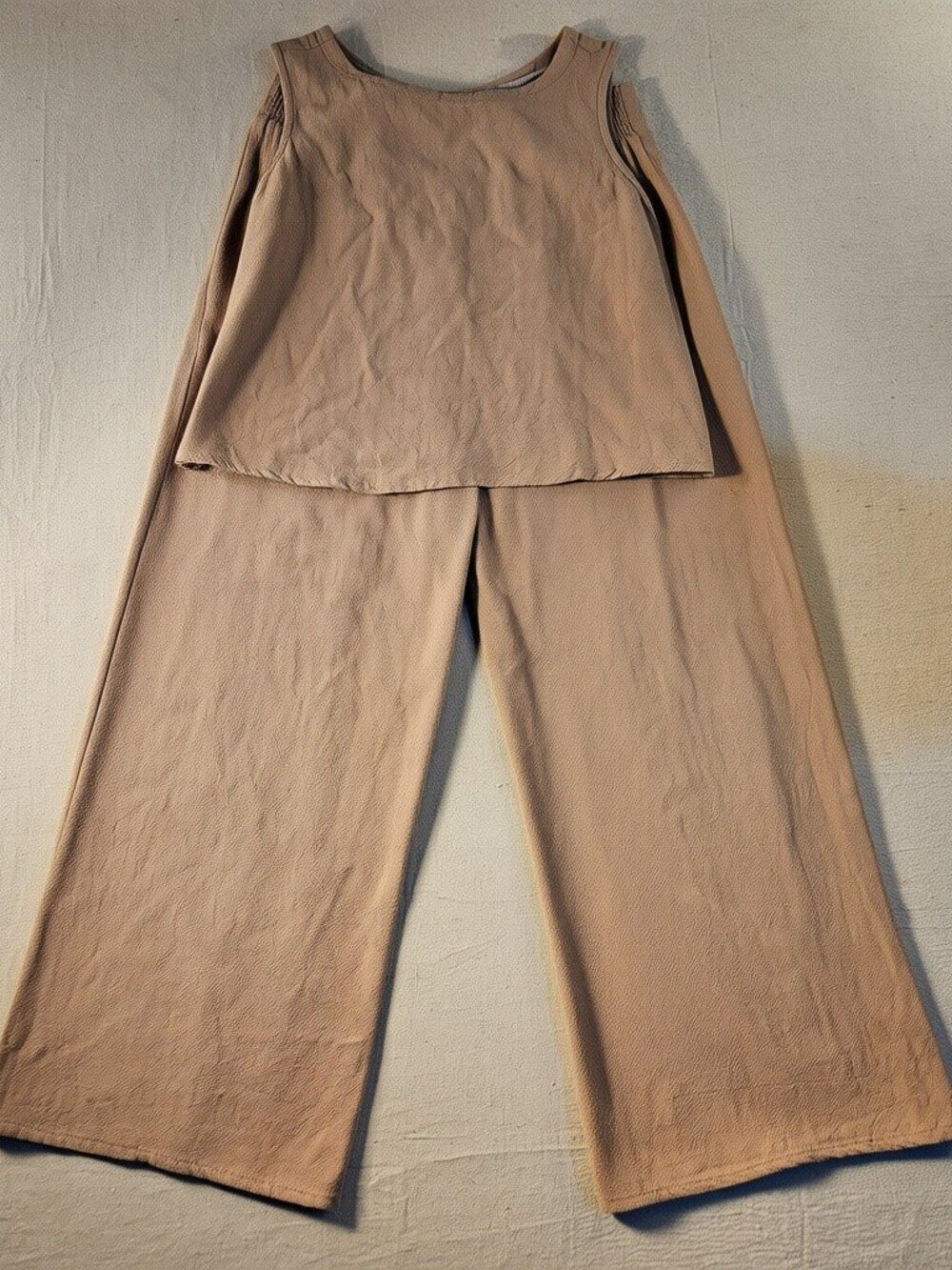 Linen Blend Matching Set Womens Small Wide Leg Pants Tank Quiet Luxury